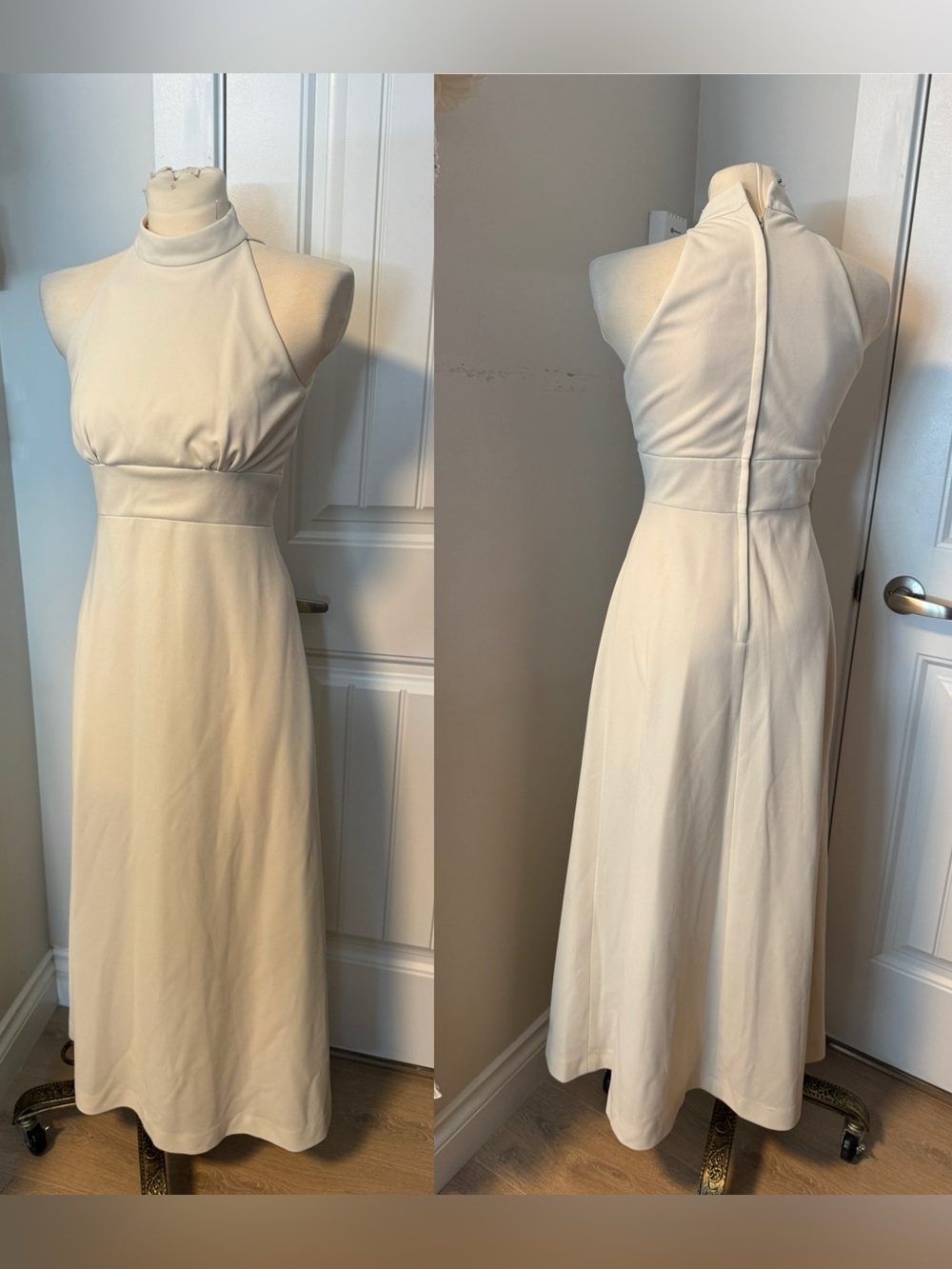 Vintage Cream Halter Maxi Dress xs
